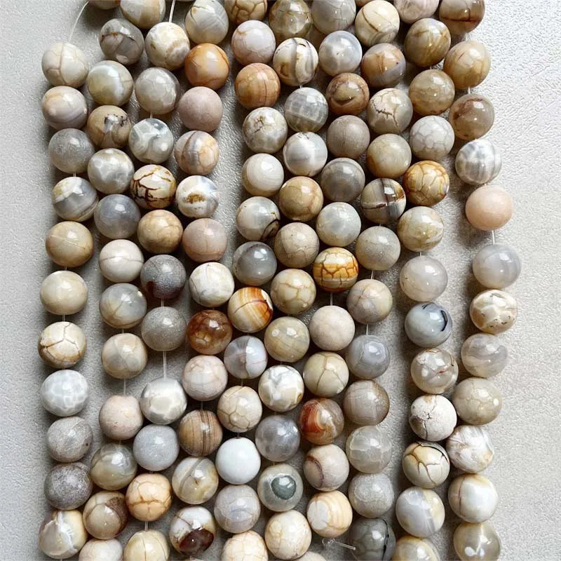 15PCS 14MM Yellow Grey Line Agate Natural Stone Beads