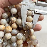 15PCS 14MM Yellow Grey Line Agate Natural Stone Beads