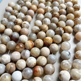 15PCS 14MM Yellow Grey Line Agate Natural Stone Beads