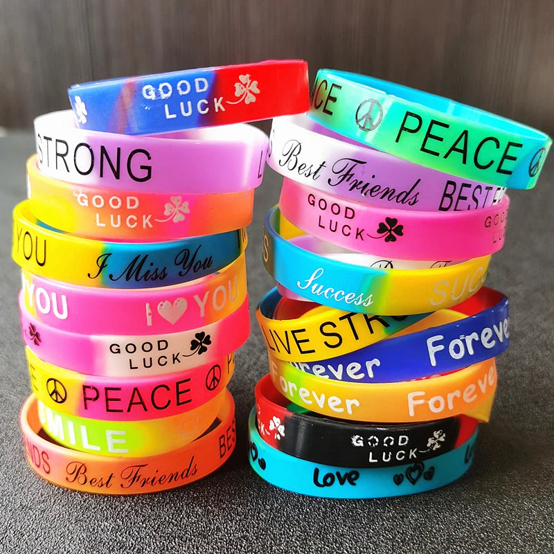 15PCS Kids Silicone Wristbands Bracelets Rainbow Inspaire Band