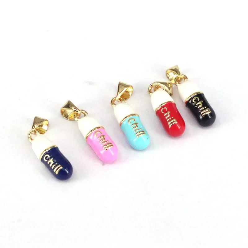 15PCS Jewelry Pill Necklace Pendant Capsules Enamel Pendant Copper Charms