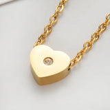 15PCS Heart Charm Beads Stainless Steel Zircon Pendant Necklace For Woman