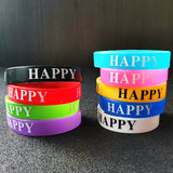 15PCS Night Glowing Silicone Wristband Happy Bracelets Fitness Sport Bangles
