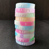 15PCS Night Glowing Silicone Wristband Happy Bracelets Fitness Sport Bangles