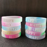 15PCS Night Glowing Silicone Wristband Happy Bracelets Fitness Sport Bangles