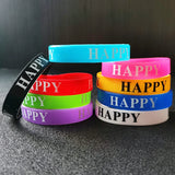 15PCS Night Glowing Silicone Wristband Happy Bracelets Fitness Sport Bangles