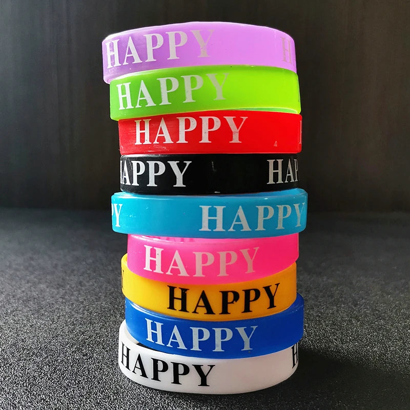 15PCS Night Glowing Silicone Wristband Happy Bracelets Fitness Sport Bangles
