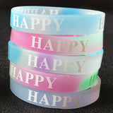 15PCS Night Glowing Silicone Wristband Happy Bracelets Fitness Sport Bangles