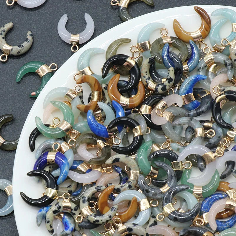 15PCS Crystal Stone Crescent Moon Pendant Charms for Women Necklace