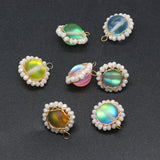 15PCS Flash Stone Round Lace Pendant for Jewelry Making DIY Necklace Earring