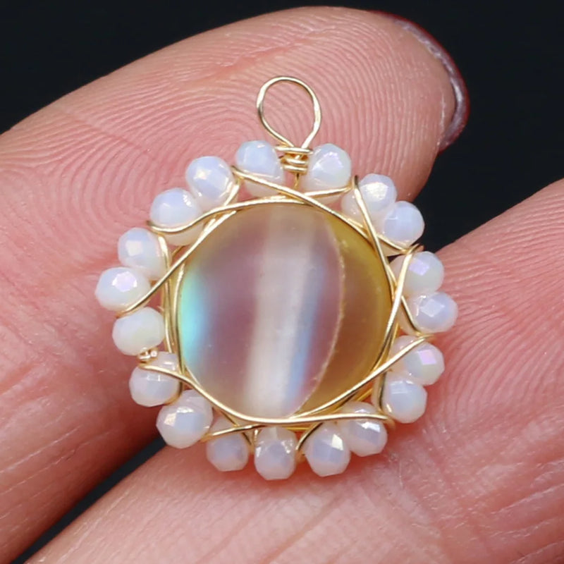 15PCS Flash Stone Round Lace Pendant for Jewelry Making DIY Necklace Earring