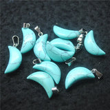 15PCS Moon Shape Gem Stone Pendants Golden Sand Green Aventurine Turquoise Beads