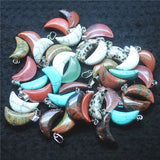 15PCS Moon Shape Gem Stone Pendants Golden Sand Green Aventurine Turquoise Beads