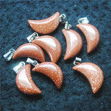 15PCS Moon Shape Gem Stone Pendants Turquoise Golden Sand Green Aventurine