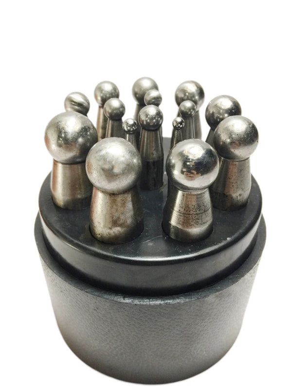 15PCS Steel Doming Punches Dapping Block Jewelry Metal Forming Puncher Set