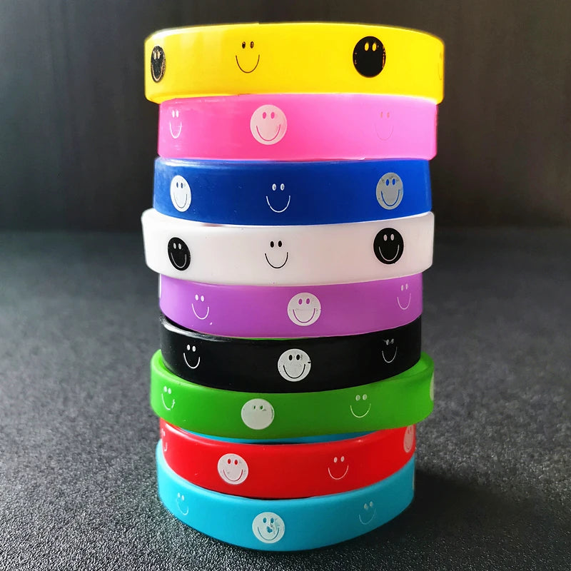 15PCS Luminous Smiling Face Silicone Rubber Band Bracelet for Kids