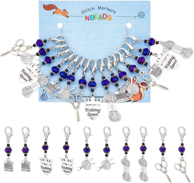 15Pc Knitting Stitch Markers Antique Silver Alloy Lobster Clasp Locking Stitch