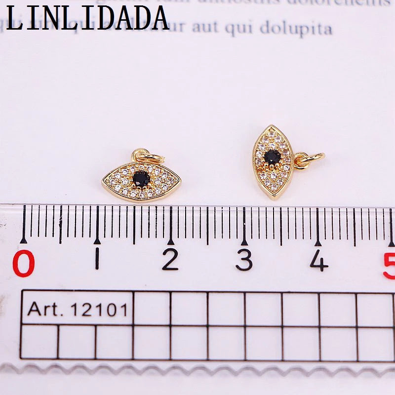 15Pcs 11x5mm Brass Gold/Silver CZ Eyes Pendant for Jewelry Making