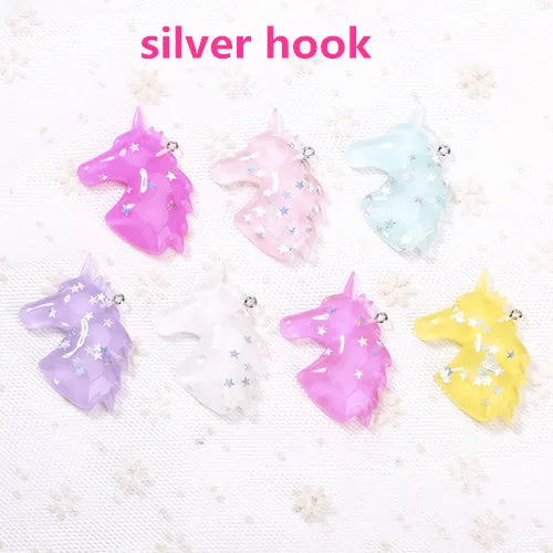 15Pcs Unicorn Glitter Charms Resin Cabochons DIY Jewelry Making
