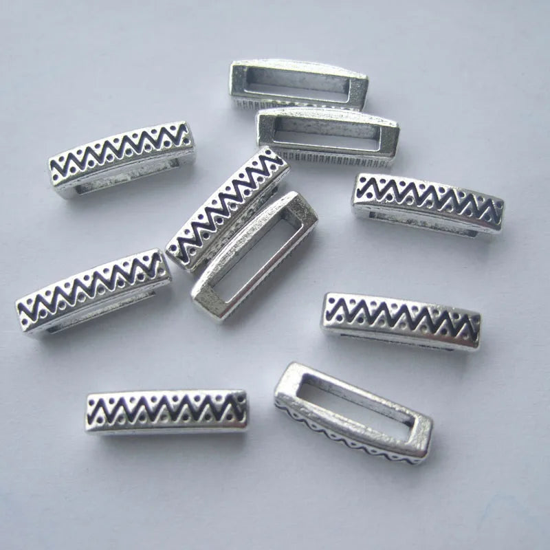 15Pcs Antique Silver Wavy Spacer Beads 10mm Flat Leather DIY Bracelets