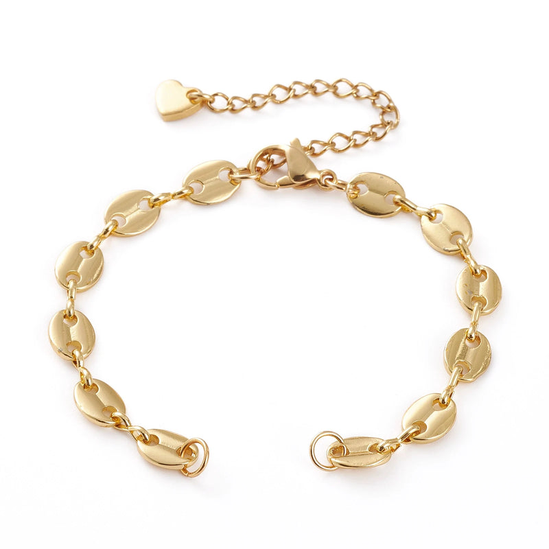 15Pcs Brass Coffee Bean Chains Heart Charms for Bracelet Making