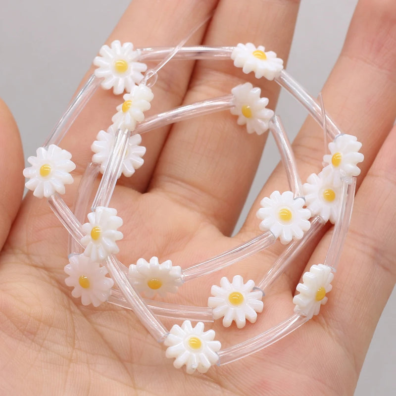15Pcs Colorful Shell Beads Sunflower Daisy DIY Jewelry Making