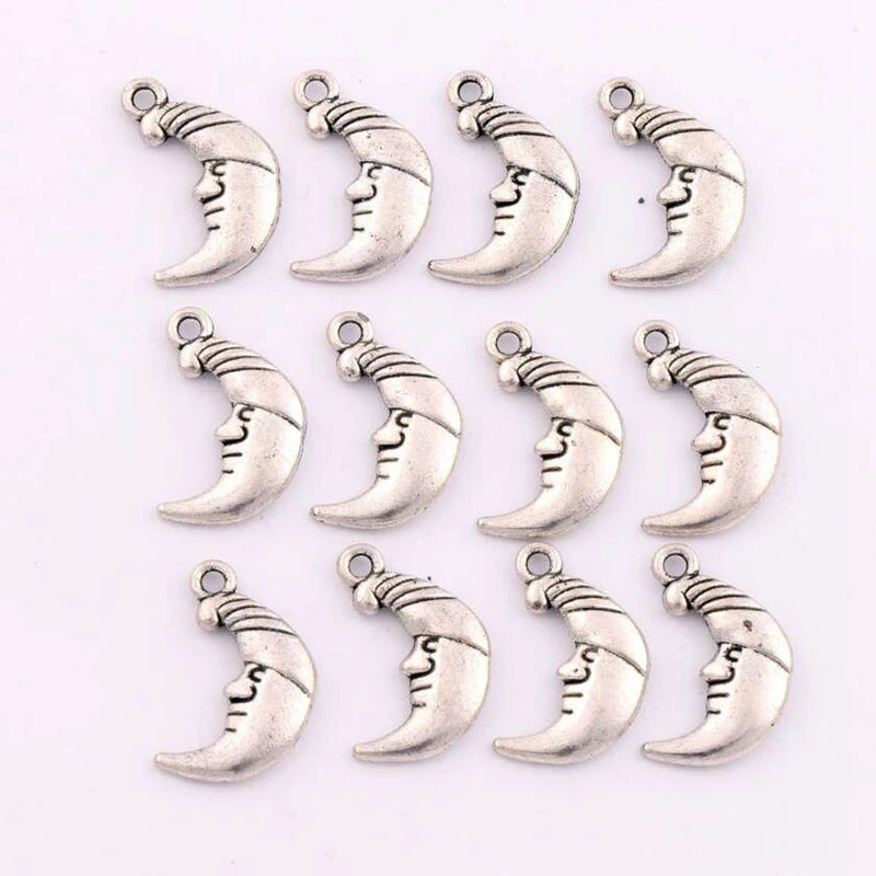 15Pcs Tibetan Silver Half Moon Face Spacer Charm Beads Pendants Alloy DIY