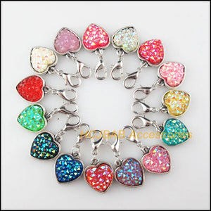 15Pcs Heart Frame Resin Charms Pendants With Lobster Claw Clasps