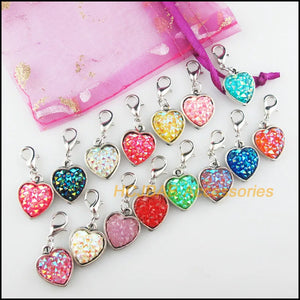 15Pcs Heart Frame Resin Charms Pendants With Lobster Claw Clasps
