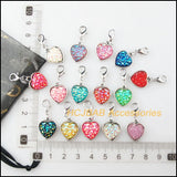 15Pcs Heart Frame Resin Charms Pendants With Lobster Claw Clasps
