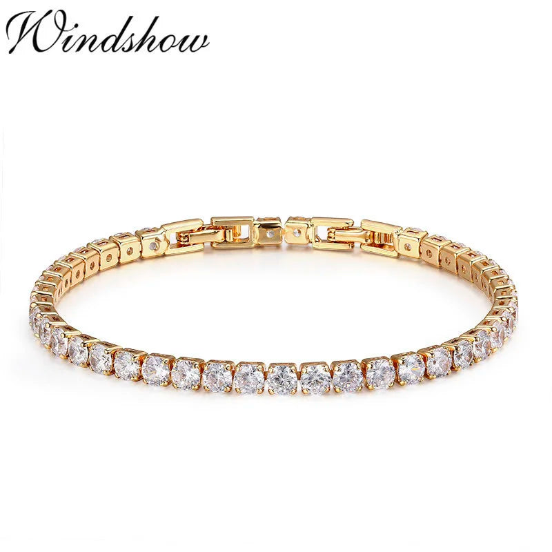 4mm Round AAA CZ Chain Tennis Bracelet Bangles For Women