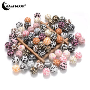 15mm 10Pcs Leopard Print Silicone Beads Teether Baby Pacifier DIY Jewelry