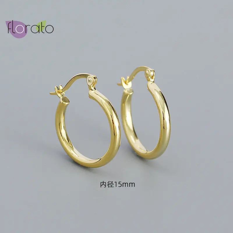 Big Smooth Metal Hoop Earrings 925 Silver Needle Round Circle Earrings