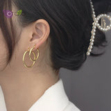 Big Smooth Metal Hoop Earrings 925 Silver Needle Round Circle Earrings