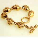 Yellow Gold/Silver Skull Skeleton Head Stainless Steel Bracelet Bangle