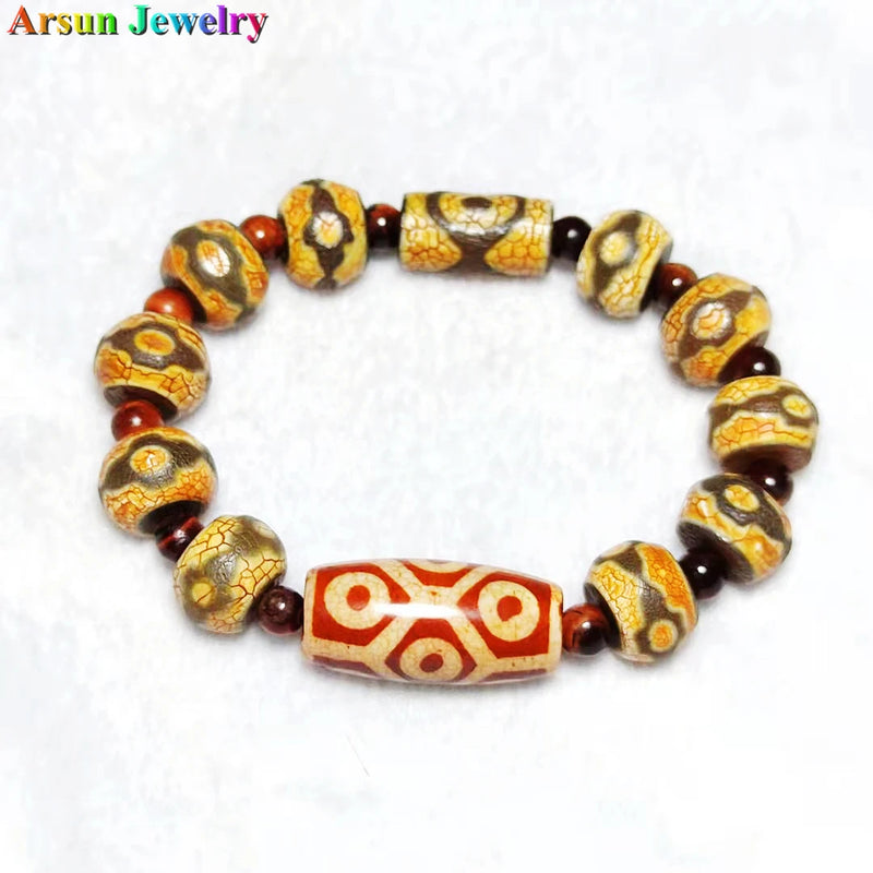 15mm Agate Bracelet Tibetan Tortoise Shell Dzi Beads Tiger Eye Stone Bracelet
