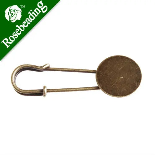15mm Antique Bronze Flat Brooch, Round Base, Bezel Cup, 50pcs/pkg