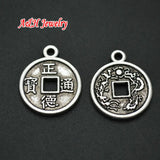 15mm Chinese Ancient Money Coins Dragon Charms Silver Alloy DIY Pendants