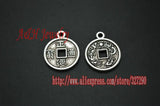 15mm Chinese Ancient Money Coins Dragon Charms Silver Alloy DIY Pendants