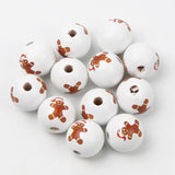 15mm Christmas Wood Beads Dyed Pattern Loose Spacer Round Wooden Beads
