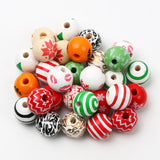 15mm Christmas Wood Beads Dyed Pattern Loose Spacer Round Wooden Beads