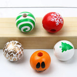 15mm Christmas Wood Beads Dyed Pattern Loose Spacer Round Wooden Beads