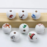 15mm Christmas Wood Beads Dyed Pattern Loose Spacer Round Wooden Beads