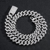 15mm Crystal Prong Cuban Link Choker Necklace Hip Hop Iced Out Rhinestones Chain