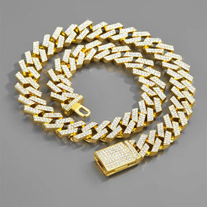 15mm Crystal Prong Cuban Link Choker Necklace Hip Hop Iced Out Rhinestones Chain