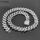 15mm Crystal Prong Cuban Link Choker Necklace Hip Hop Iced Out Rhinestones Chain
