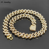 15mm Crystal Prong Cuban Link Choker Necklace Hip Hop Iced Out Rhinestones Chain