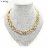 15mm Crystal Prong Cuban Link Choker Necklace Hip Hop Iced Out Rhinestones Chain