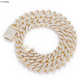 15mm Crystal Prong Cuban Link Choker Necklace Hip Hop Iced Out Rhinestones Chain