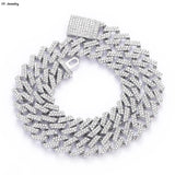 15mm Crystal Prong Cuban Link Choker Necklace Hip Hop Iced Out Rhinestones Chain
